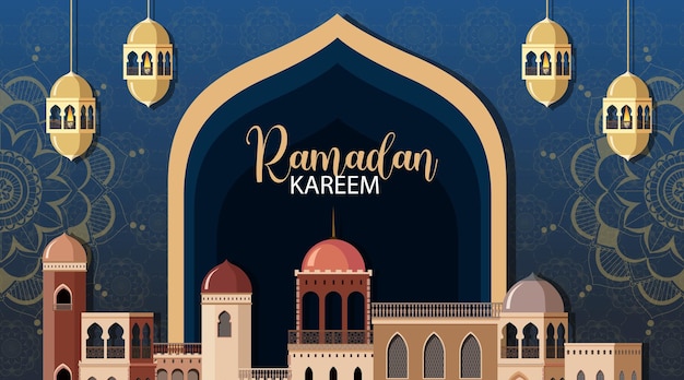 Бесплатное векторное изображение Плакат рамадан карим с традиционными исламскими элементами