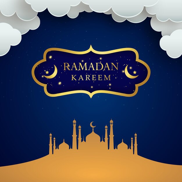 Рамадан Карим Королевский Синий Бежевый Фон Исламские Социальные Медиа Баннер Бесплатные Векторные