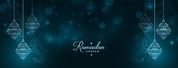 Ramadan kareem sparkling banner with lantern decoration