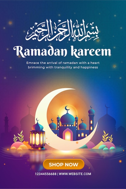 Ramadan kareem with beautiful crescent and lantern instagram post story illustration design template