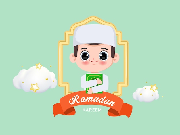 Ramadan kareem with muslim man cartoon character Chibi cartoon animation design