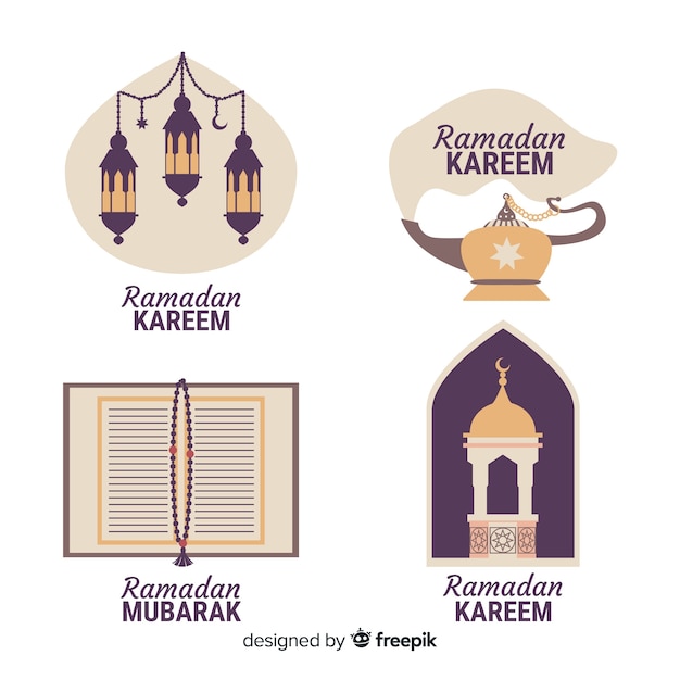 Free vector ramadan  label collection