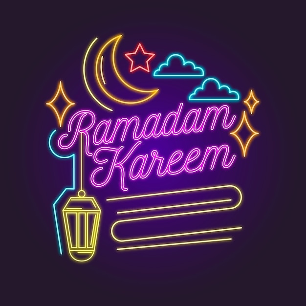 Vettore gratuito ramadan lettering insegna al neon