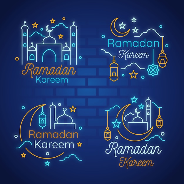 Free vector ramadan lettering neon sign