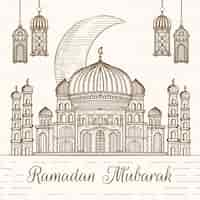 Free vector ramadan mubarak hand drawn