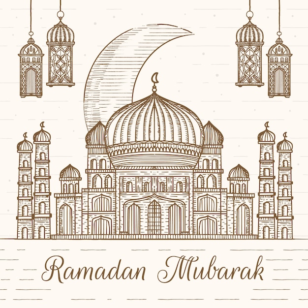 Ramadan mubarak hand drawn