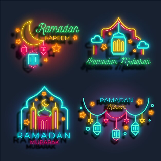 Vettore gratuito collezione di insegne al neon di ramadan