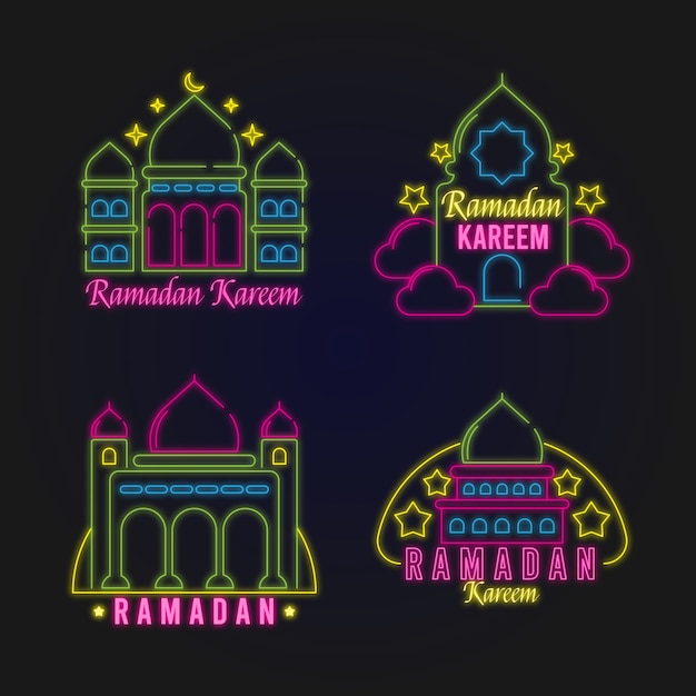 Vettore gratuito collezione di insegne al neon di ramadan
