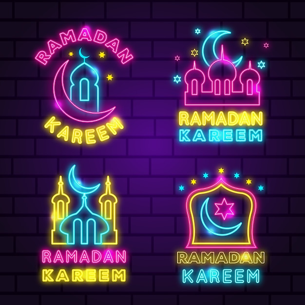 Free vector ramadan neon sign collection