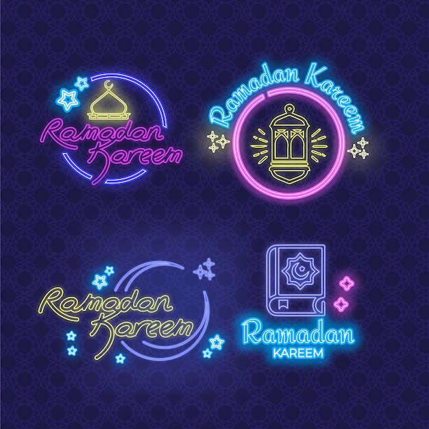 Collezione di insegne al neon di ramadan