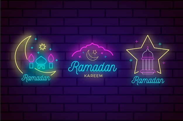 Free vector ramadan neon sign collection