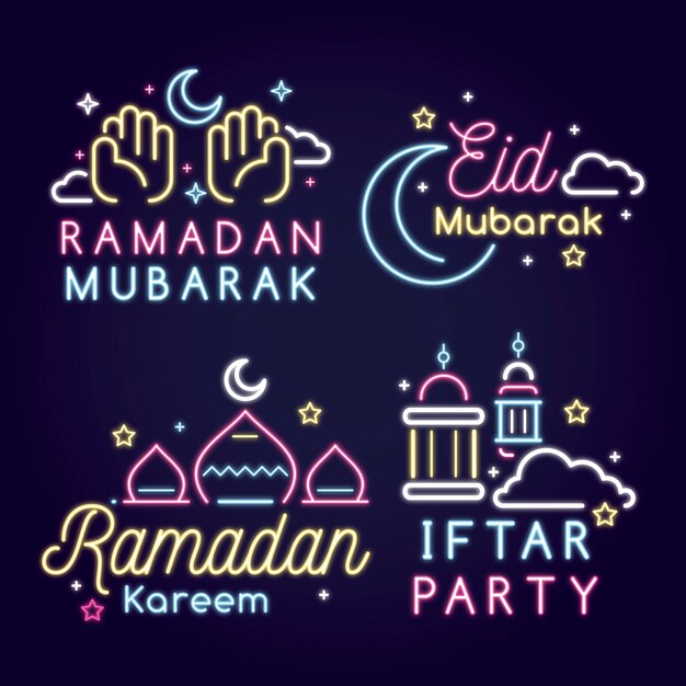 Ramadan neon sign set