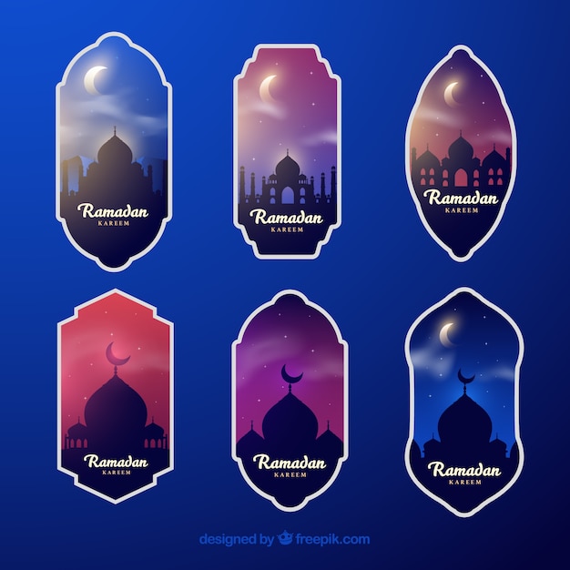 Free vector ramadan night label collection