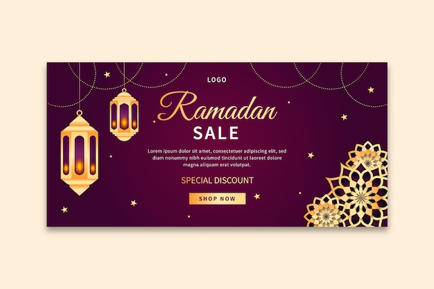 Vettore gratuito modello di banner orizzontale di vendita di ramadan