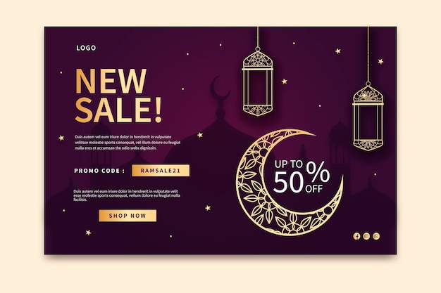 Бесплатное векторное изображение Шаблон целевой страницы продажи рамадана
