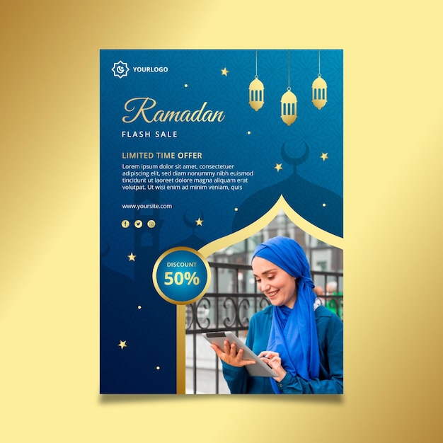 Vettore gratuito modello di poster verticale di vendita di ramadan