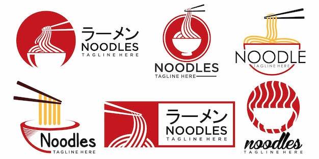 ラーメン​の​ロゴ​デザイン​イラスト​ラーメンメニューアイコンセットロゴテンプレート​と​ボウル​日本​料理