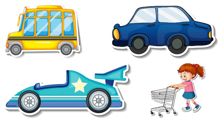 Free Vector random stickers with transportable vehicle objects