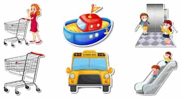 Free vector random stickers with transportable vehicle objects