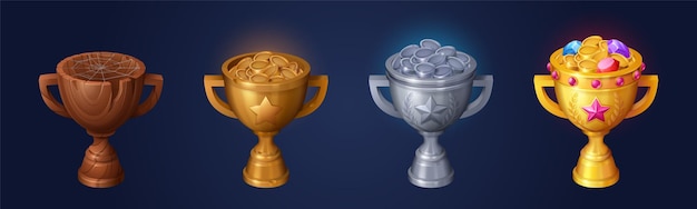 Rank trophies gold silver bronze wooden cups