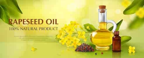 Free vector rape canola horizontal poster with oil product symbols realistic vector illustration