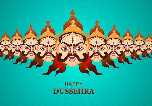 행복한 dussehra 배경을 위한 10개의 머리를 가진 ravan