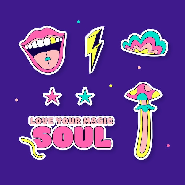 Rave party sticker set design