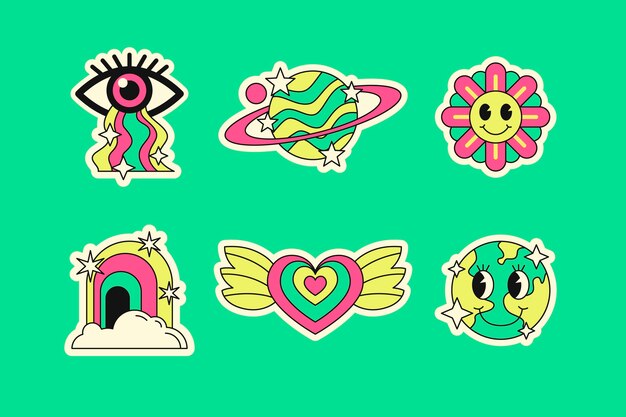 Rave party sticker set design