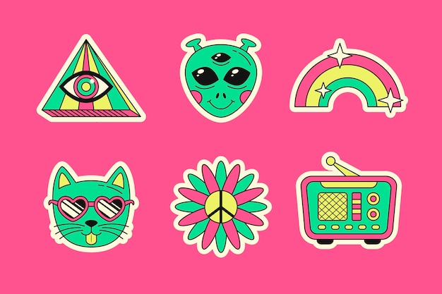 Free vector rave party sticker set design