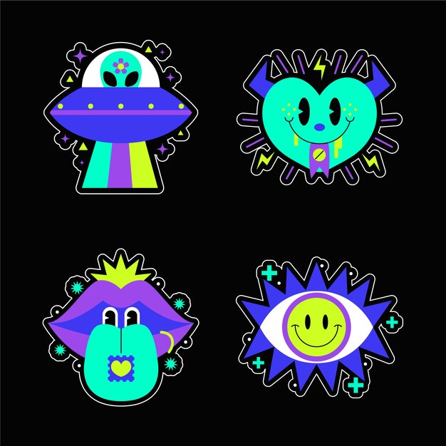 Rave party sticker set design