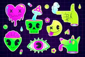 Free vector rave party sticker set design