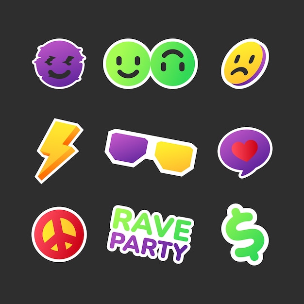 Rave party sticker set design