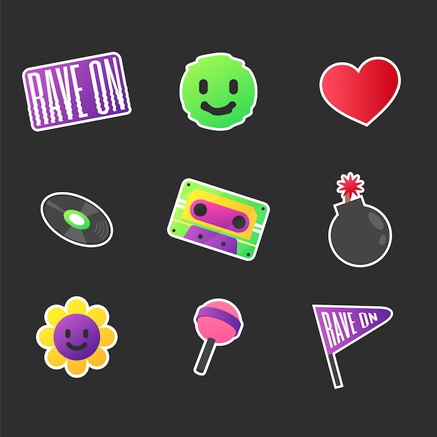 Rave party sticker set design