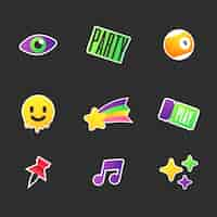 Free vector rave party sticker set design