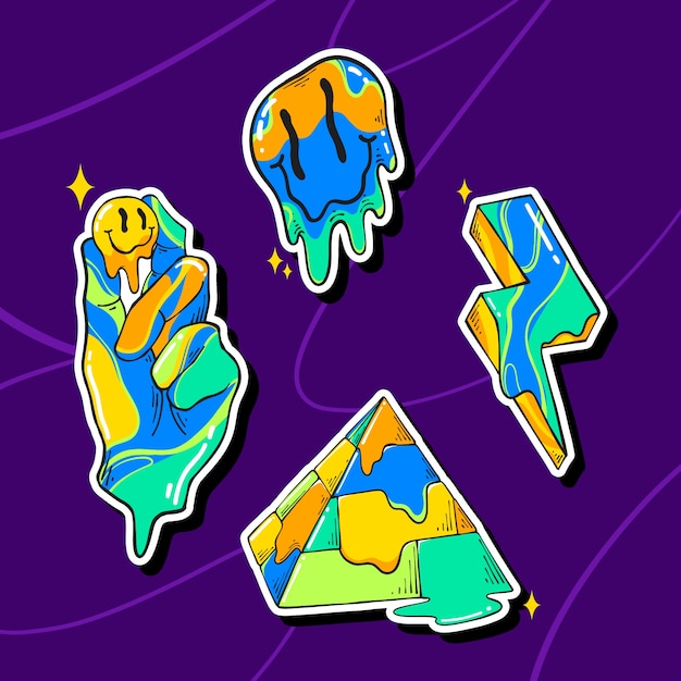 Free vector rave party stickers collection