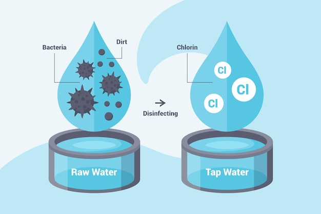 Vettore gratuito acqua non depurata disinfettata con illustrazione di cloro