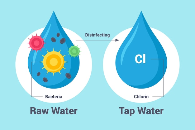 Raw water disinfected with chlorine