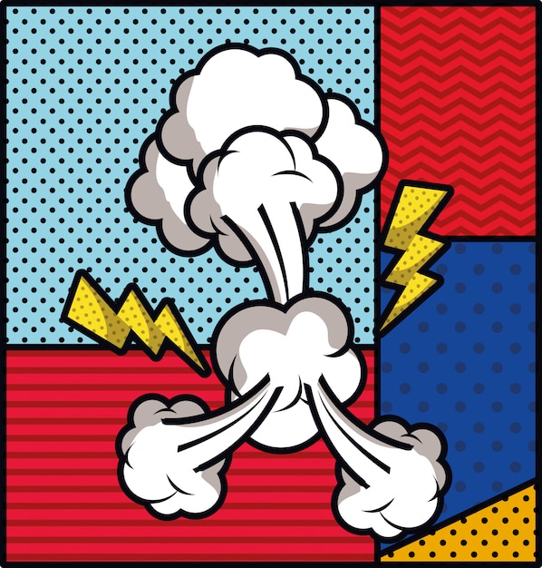 Rays and smoke pop art style vector illustration