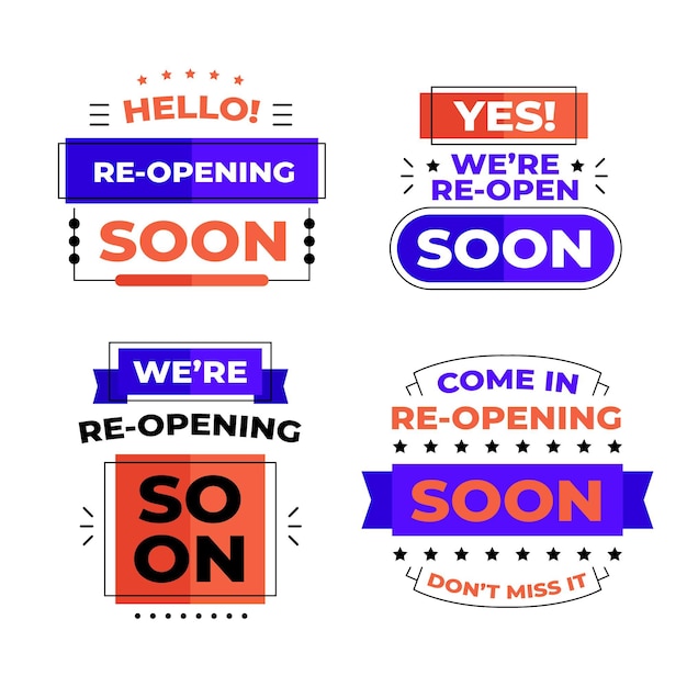 Free vector re-opening soon badges collection