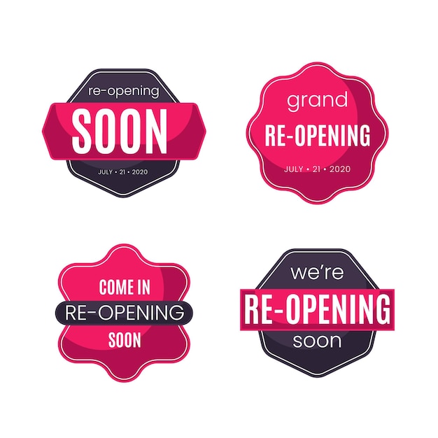 Free vector re-opening soon badges design