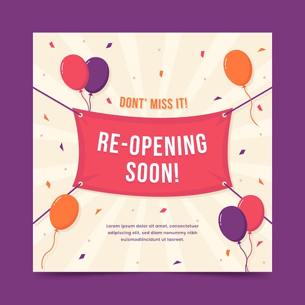 Free vector re-opening soon banner template