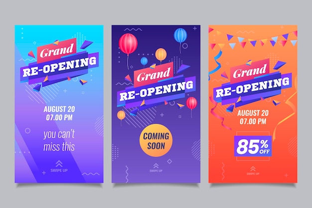 Free vector re-opening soon social media instagram stories