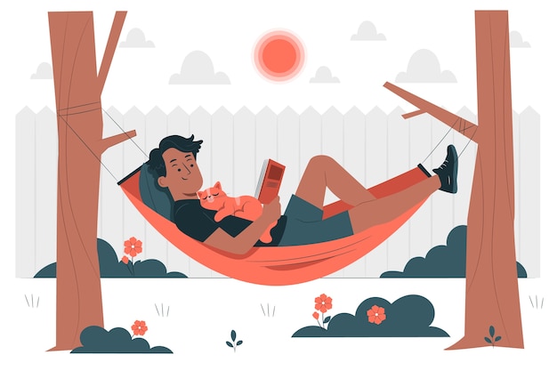 Free vector reading in a hammock concept illustration