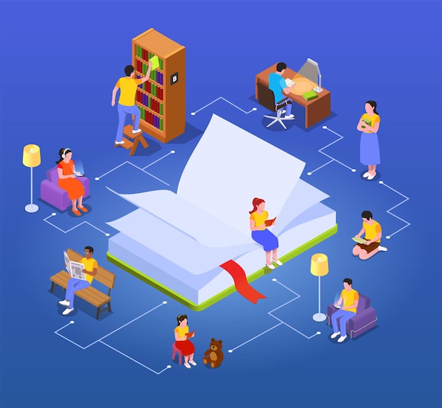 Free vector reading isometric illustration