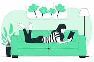 Free vector reading on the sofa concept illustration