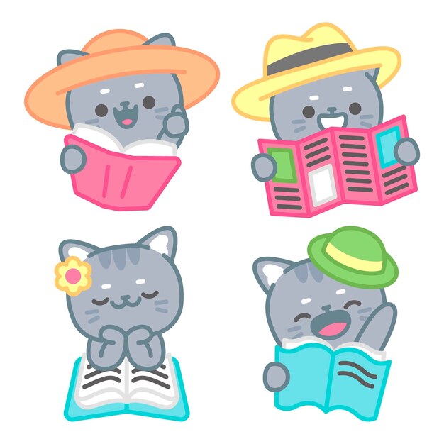 Reading stickers collection with tomomi the cat