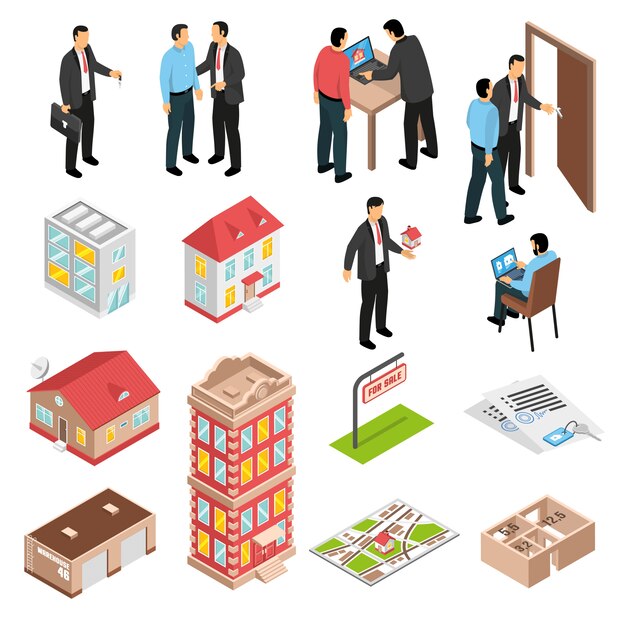 Real Estate Agency Isometric Set