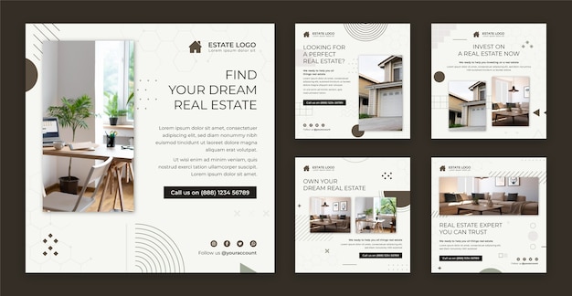 Free vector real estate business instagram posts collection