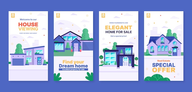 Free vector real estate business instagram stories template