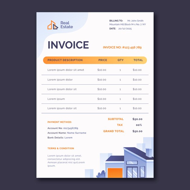 Real estate business invoice template